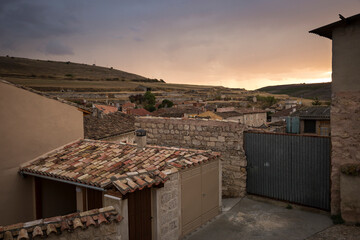 a view over Hontanas village at sunset, province of Burgos, Castile and Leon, Spain