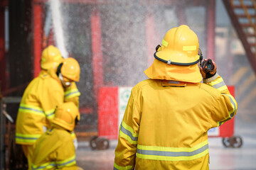 Action of fireman or firefighter leader is commanding in the fire accident case.