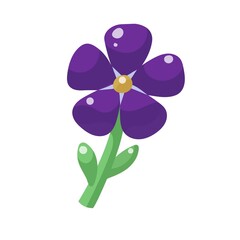 Cartoon violet flower with five petals isolated on white background. Vector illustration