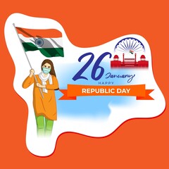 Vector banner of Happy Republic day, 26 january, national holiday of India, abstract India flag, ashoka chakra, soldiers, flag hoisting ,template for website and social media.