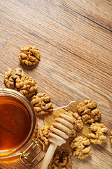 fresh walnut with honey, top view