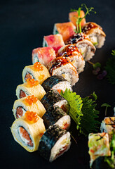 sushi set on the black background