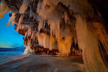 Winter Baikal. Olkhon Island. Fairy-tale Icy grotto