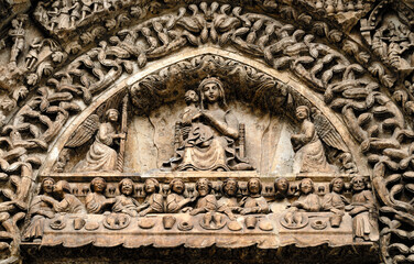 Relief above the portal of the cathedrale Santa Maria Assunta at Altamura, Italy
