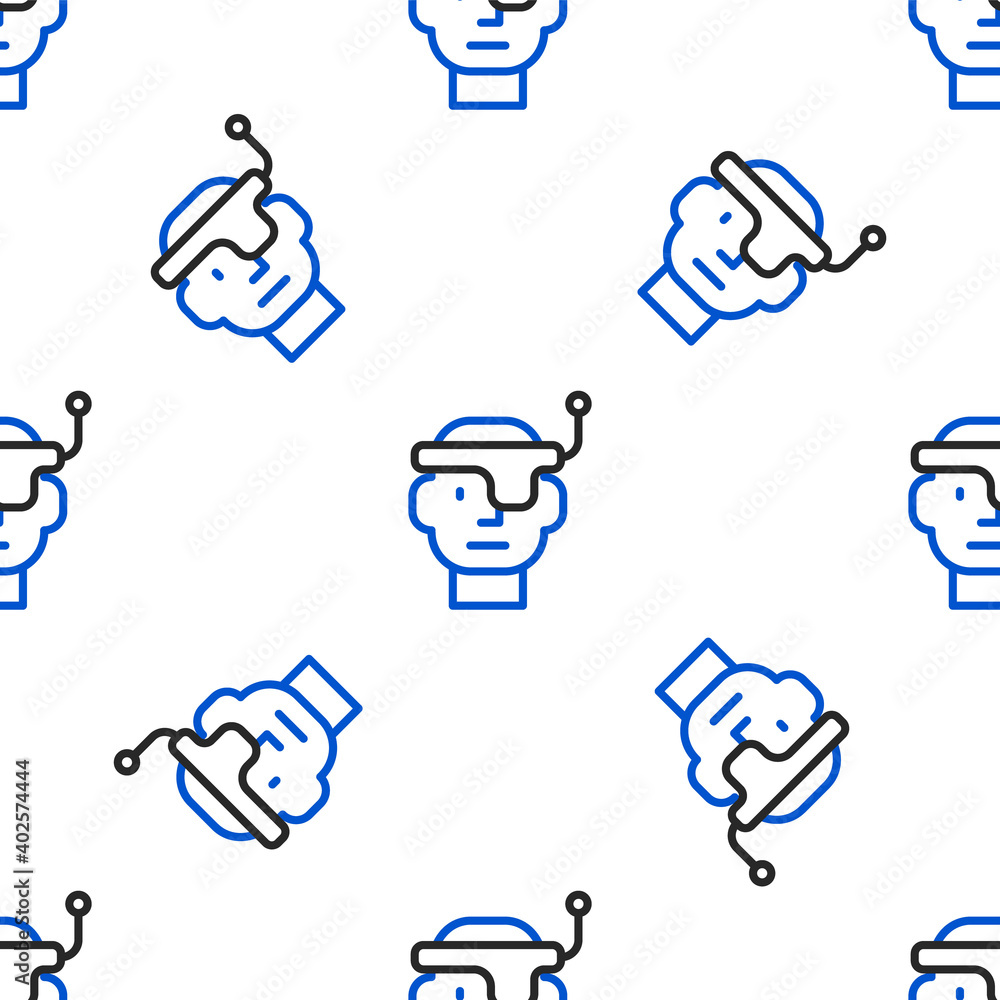 Poster line smart glasses mounted on spectacles icon isolated seamless pattern on white background. wearabl