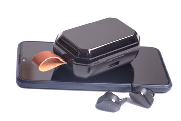 Wireless headphones with smartphone and charging case