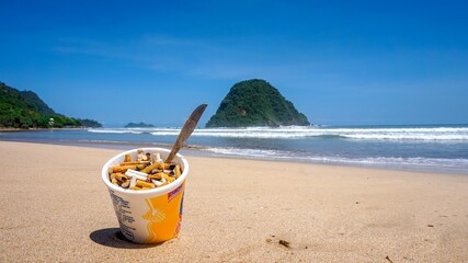 Cigarette noodles. A representation of ocean pollution found in tropical locations around the world