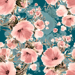  Seamless pattern delicate bouquet of beautiful flowers