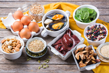 Foods high in iron, healthy dieting eating concept