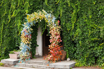 Wedding decorations. Wedding ceremony outdoors. 