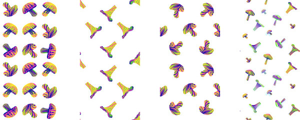 the modern trend of magic mushrooms. a line of artistic mushrooms from karakul .set seamless pattern. EPS 10. For printing, booklets, prints, factory, clothing