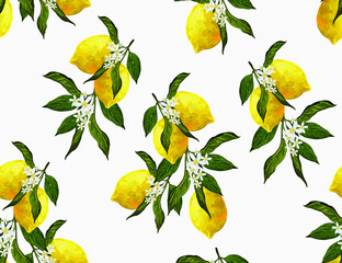 Beautiful seamless vector pattern with lemons and flowers. Abstract texture. Perfect for wallpapers, web page backgrounds, surface textures, textile design.