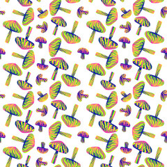 the modern trend of magic mushrooms. a line of artistic mushrooms from karakul . seamless pattern. EPS 10. For printing, booklets, prints, factory, clothing