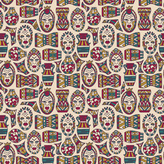 Tribal ethnic African masks seamless pattern
