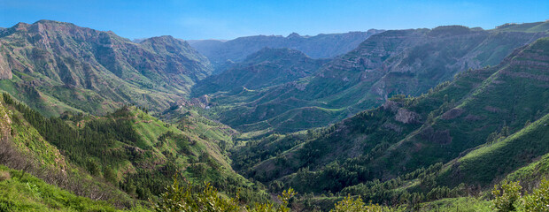 Fototapeta na wymiar Panoramic view of one of the mountain valleys of the island La Gomera, Canary Islands.
