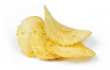 potato chips macro on white background