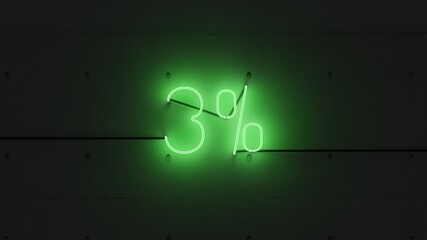 3% porciento, descuento neón verde.