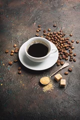 Photo sur Plexiglas Café Morning black coffee with sugar in white cup