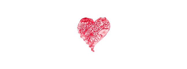 Rotes Herz, Tropfen und andere Formen mit Aquarellfarben und Salztechnik isoliert hinter weißem Hintergrund