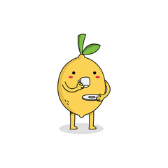 Cute Lemon Cartoon Character Sipping Tea