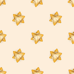 Obraz premium Seamless pattern with Golden bow. Endless background. Champagne color. Suitable for postcards, prints and backgrounds. Vector illustration.