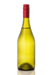 Bottle of white wine on white background.