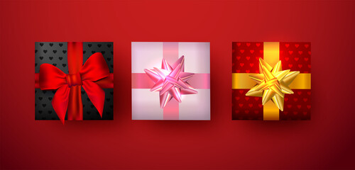 Gift box for use on banner or greeting card for valentine's day with bow and ribbon.