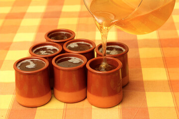 Ceramic pots of honey