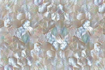 Beautiful mother of pearl nacre texture in hexagon pattern