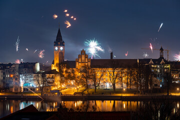 Fototapeta na wymiar Berlin Germany district Köpenick show despite fireworks ban due to corona virus New Year's Eve 2020 - 2021