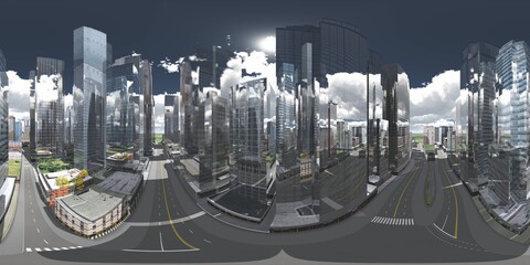 Panorama of the city. HDRI, environment map , Round panorama, spherical panorama, equidistant projection, panorama 360, cityscape