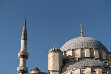 Fototapeta na wymiar Mosque dome and minaret close-up, in Istanbul