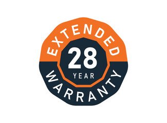 28 year warranty badges isolated on white background. 28 years Extended warranty