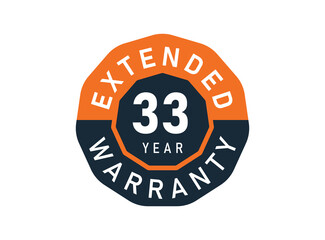 33 year warranty badges isolated on white background. 33 years Extended warranty