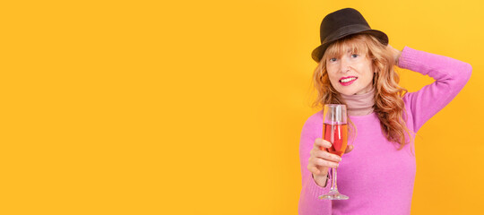 isolated woman with cup on color background