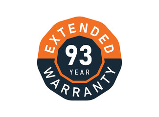 93 year warranty badges isolated on white background. 93 years Extended warranty