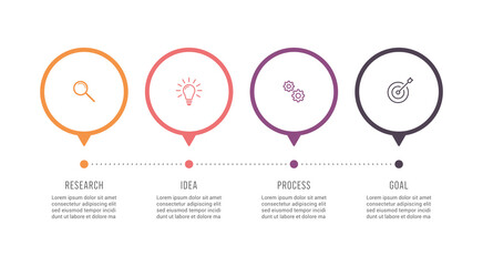 Infographics. business timeline infographic template with icons and  4 steps or options. Process diagram, workflow, flow chart.