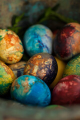 Easter eggs, Paschal eggs, decorated with spring herbs,flowers,onions skin and natural colors - to celebrate Easter. Its old tradition in Lithuania, Eastern Europe