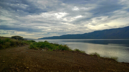 View of the lake Bogoria at Sunset, Kenya