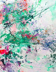 Multicolored abstraction of splashes of acrylic paints. On a white background.