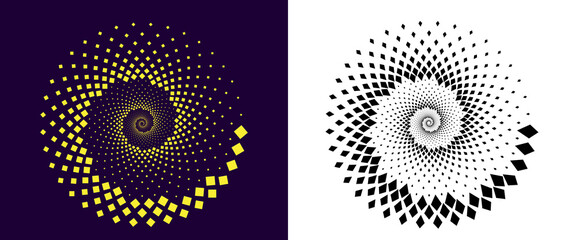 Halftone round as icon or background. Abstract vector circle frame with squares as logo or emblem. Circle isolated on background for your design.