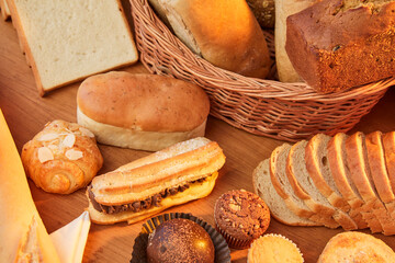 Basket with assorted baking products in studio shot.