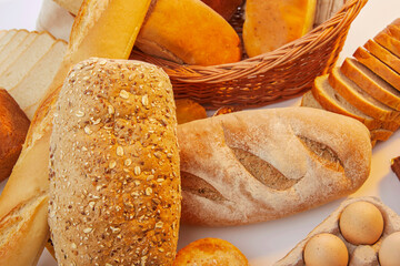 Basket with assorted baking products in studio shot.
