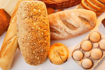 Basket with assorted baking products in studio shot.