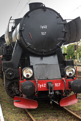 Naklejka premium A retro train at Kalety station to commemorate the 85th anniversary of the creation of a railway line from Silesia to Gdynia