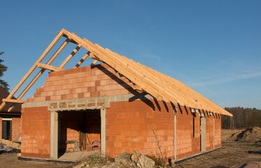 Construction of a small, simple residential building.