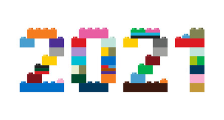 Vector illustration of the number 2021 in construction colored bricks