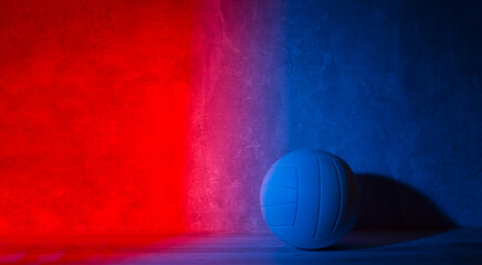 Volleyball ball isolated on neon background. Banner Art concept