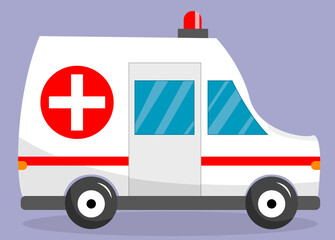 Ambulance car on background. Ambulance auto paramedic emergency. Ambulance vehicle medical evacuation. illustration