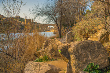 View on Puente San Martín in the old town of Toledo, Spain